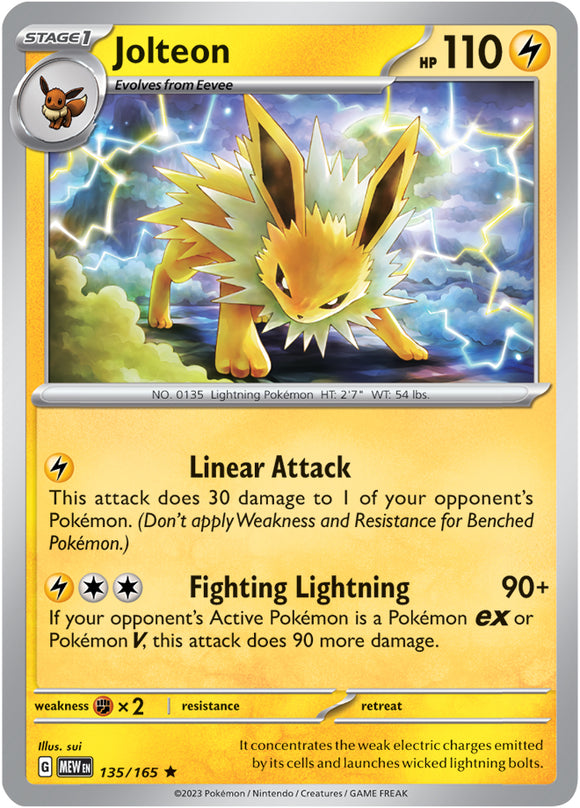 Jolteon 135/165 SV 151 Set Holo Rare Pokemon Card TCG Near Mint