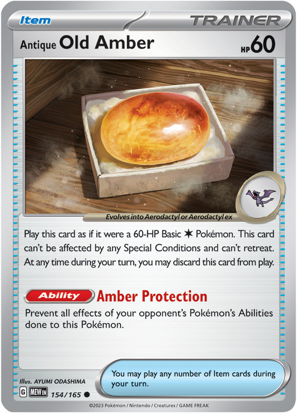 Antique Old Amber 154/165 SV 151 Set Common Trainer Pokemon Card TCG Near Mint