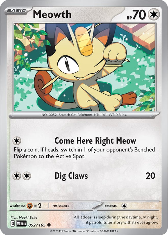 Meowth 052/165 SV 151 Set Common Pokemon Card TCG Near Mint