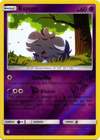 Espurr 79/214 SM Unbroken Bonds Reverse Holo Common Pokemon Card TCG Near Mint Pack Fresh