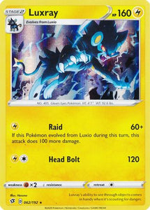 rebel clash sword and shield single cards kawaii collector australia Luxray 62/192 SWSH Rebel Clash Holo Rare Pokemon Card TCG