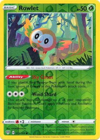 Rowlet 11/189 SWSH Darkness Ablaze Reverse Holo Common Pokemon Card TCG Near Mint