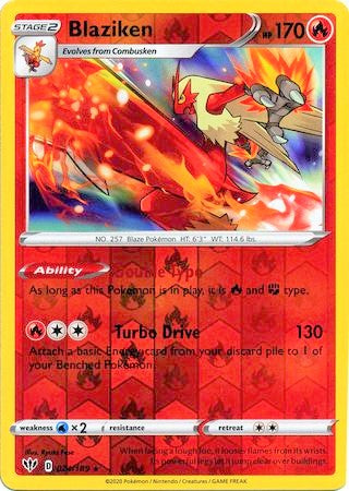 Blaziken 24/189 SWSH Darkness Ablaze Reverse Holo Rare Pokemon Card TCG Near Mint