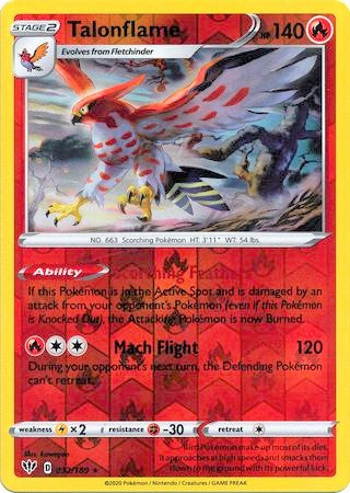 Talonflame 32/189 SWSH Darkness Ablaze Reverse Holo Rare Pokemon Card TCG Near Mint