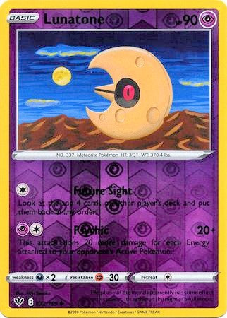 Lunatone 72/189 SWSH Darkness Ablaze Reverse Holo Uncommon Pokemon Card TCG Near Mint 