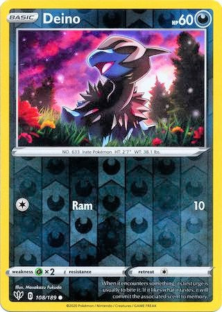 Deino 108/189 SWSH Darkness Ablaze Reverse Holo Common Pokemon Card TCG Near Mint