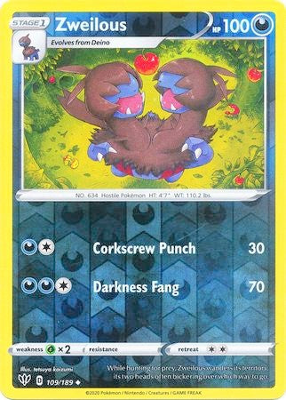 Zweilous 109/189 SWSH Darkness Ablaze Reverse Holo Uncommon Pokemon Ca Kawaii Collector Zweilous 109/189 SWSH Darkness Ablaze Reverse Holo Uncommon Pokemon Ca Kawaii Collector