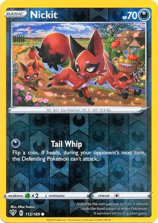 Nickit 112/189 SWSH Darkness Ablaze Reverse Holo Common Pokemon Card TCG Near Mint