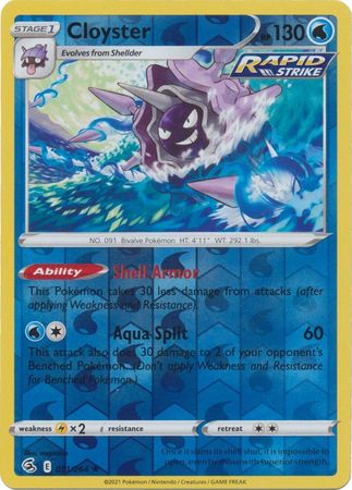 Cloyster 51/264 SWSH Fusion Strike Reverse Holo Rare Pokemon Card TCG Kawaii Collector Cloyster 51/264 SWSH Fusion Strike Reverse Holo Rare Pokemon Card TCG Kawaii Collector