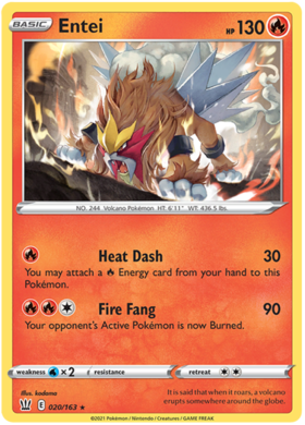 Entei 20/163 SWSH Battle Styles Holo Rare Pokemon Card TCG