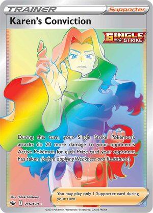 Karen's Conviction 216/198 SWSH Chilling Reign Full Art Holo Hyper Rare Pokemon Card TCG Near Mint  