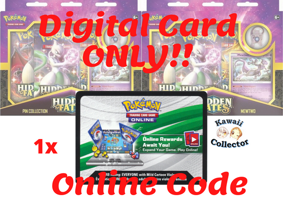 Hidden Fates Pin Collection Box: Mewtwo Pokemon TCG Online Code x1 kawaii collector australia ptcgo