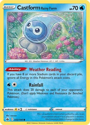 Castform Rainy Form 33/198 SWSH Chilling Reign Common Pokemon Card TCG Near Mint