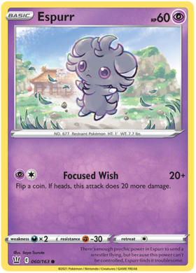 Espurr 60/163 SWSH Battle Styles Common Pokemon Card TCG