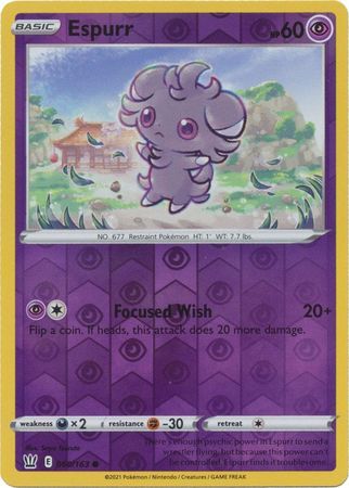 Espurr 60/163 SWSH Battle Styles Reverse Holo Common Pokemon Card TCG