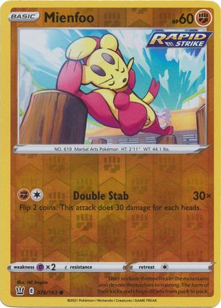 Mienfoo 76/163 SWSH Battle Styles Reverse Holo Common Pokemon Card TCG