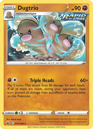 Dugtrio 77/198 SWSH Chilling Reign Rare Pokemon Card TCG Near Mint