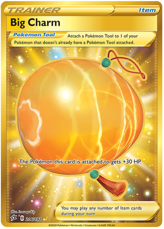 Big Charm 206/192 SWSH Rebel Clash Rainbow Holo Gold Ultra Secret Rare Trainer Pokemon Card TCG