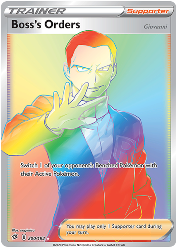 Boss's Orders 200/192 SWSH Rebel Clash Rainbow Holo Ultra Hyper Secret Rare Trainer Pokemon Card TCG