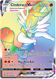 Cinderace VMAX 194/192 SWSH Rebel Clash Holo Rainbow Full Art Hyper Secret Rare Pokemon Card TCG
