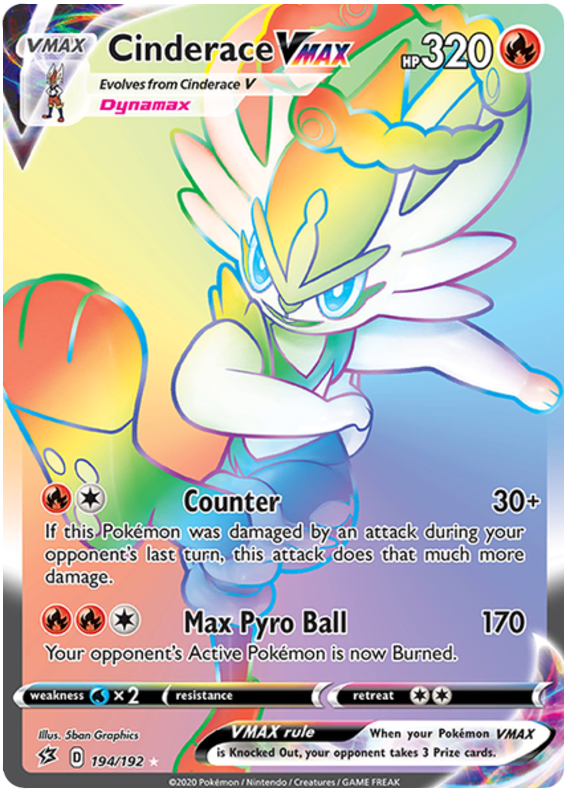 Cinderace VMAX 194/192 SWSH Rebel Clash Holo Rainbow Full Art Hyper Secret Rare Pokemon Card TCG