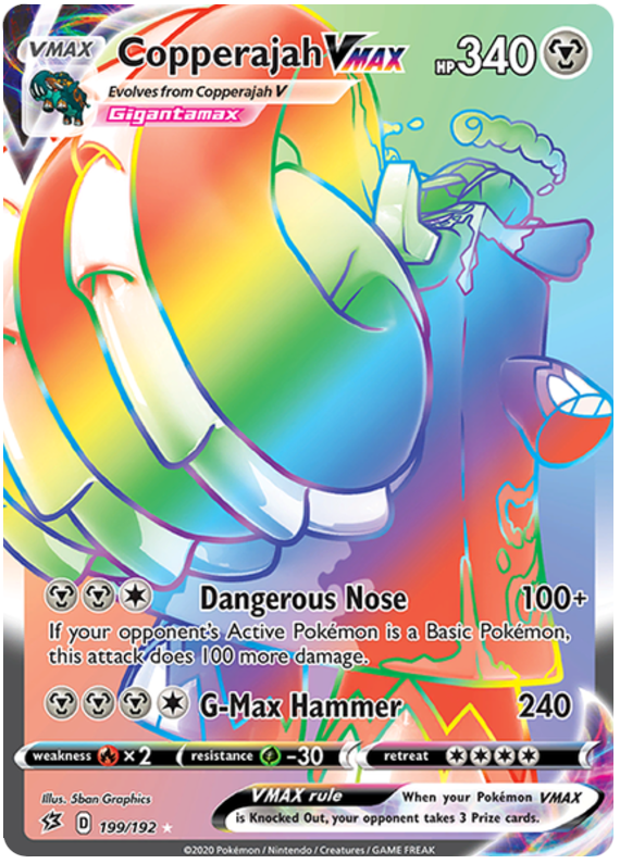 Copperajah VMAX 199/192 SWSH Rebel Clash Holo Rainbow Full Art Hyper Secret Rare Pokemon Card TCG
