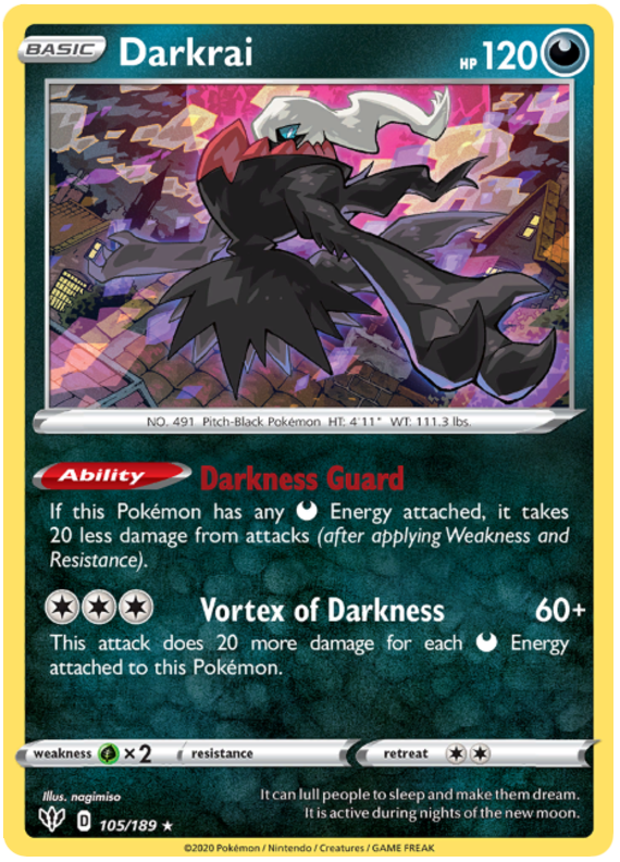 Darkrai 105/189 SWSH Darkness Ablaze Holo Rare Pokemon Card TCG Near Mint