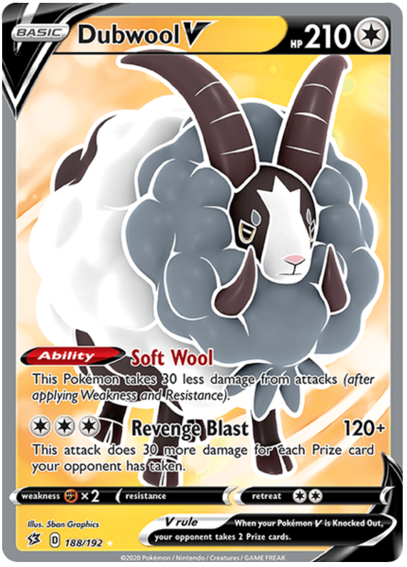Dubwool V 188/192 SWSH Rebel Clash Holo Ultra Rare V/VMax Full Art Pokemon Card TCG