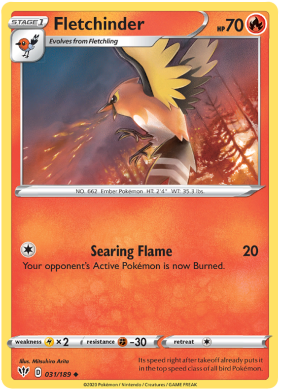 Fletchinder 31/189 SWSH Darkness Ablaze Uncommon Pokemon Card TCG Near Mint