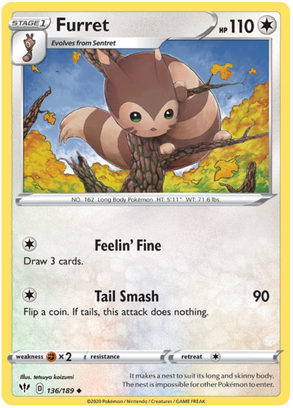Furret 136/189 SWSH Darkness Ablaze Common Pokemon Card TCG Near Mint