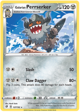 rebel clash sword and shield single cards kawaii collector australia Galarian Perrserker 127/192 SWSH Rebel Clash Rare Pokemon Card TCG