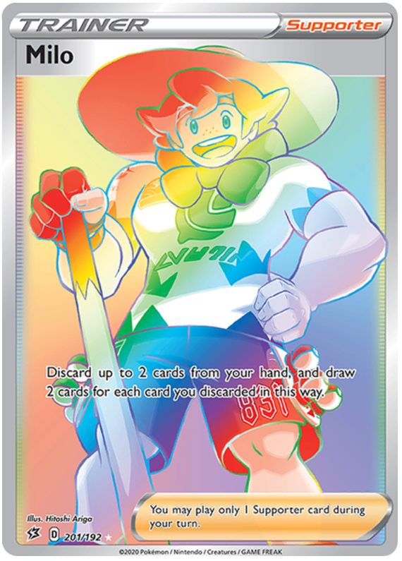 Milo 201/192 SWSH Rebel Clash Rainbow Holo Ultra Hyper Secret Rare Trainer Pokemon Card TCG