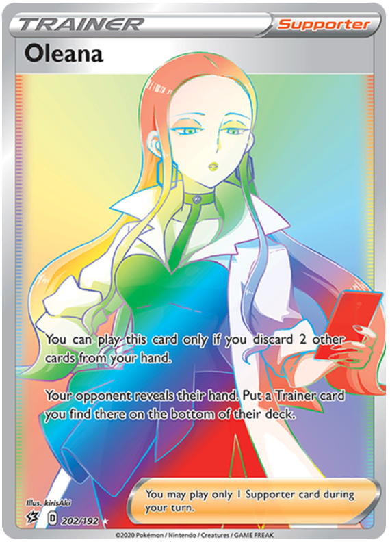 Oleana 202/192 SWSH Rebel Clash Rainbow Holo Ultra Hyper Secret Rare Trainer Pokemon Card TCG