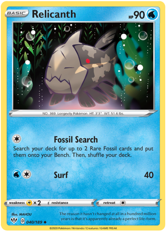 Relicanth 40/189 SWSH Darkness Ablaze Uncommon Pokemon Card TCG Near Mint