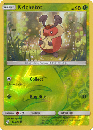 Kricketot 13/236 SM Cosmic Eclipse Reverse Holo Common Pokemon Card TCG - Kawaii Collector