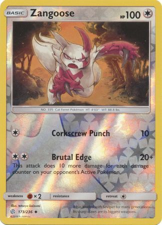 Zangoose 173/236 SM Cosmic Eclipse Reverse Holo Uncommon Pokemon Card TCG - Kawaii Collector