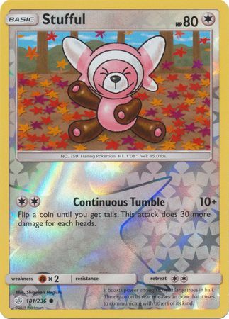 Stufful 181/236 SM Cosmic Eclipse Reverse Holo Common Pokemon Card TCG - Kawaii Collector