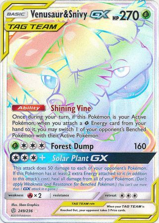 Venusaur & Snivy GX 249/236 SM Cosmic Eclipse Holo Hyper Rainbow Rare Full Art Pokemon Card TCG - Kawaii Collector
