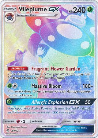 Vileplume GX 250/236 SM Cosmic Eclipse Holo Hyper Rainbow Rare Full Art Pokemon Card TCG - Kawaii Collector