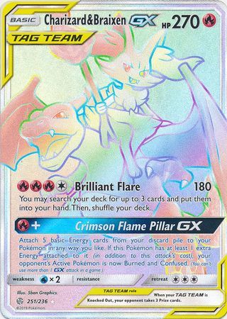 Charizard & Braixen GX 251/236 SM Cosmic Eclipse Holo Hyper Rainbow Ra Kawaii Collector Charizard & Braixen GX 251/236 SM Cosmic Eclipse Holo Hyper Rainbow Ra Kawaii Collector