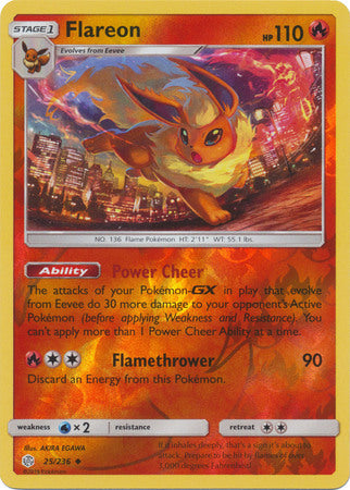 Flareon 25/236 SM Cosmic Eclipse Reverse Holo Uncommon Pokemon Card TCG - Kawaii Collector