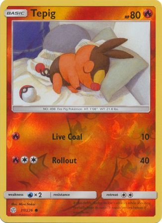 Tepig 31/236 SM Cosmic Eclipse Reverse Holo Common Pokemon Card TCG - Kawaii Collector