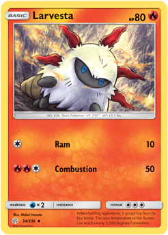 Larvesta 34/236 SM Cosmic Eclipse Uncommon Pokemon Card TCG - Kawaii Collector