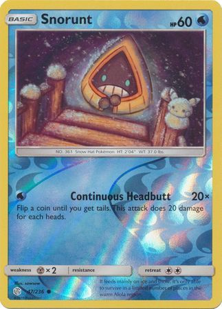 Snorunt 47/236 SM Cosmic Eclipse Reverse Holo Common Pokemon Card TCG - Kawaii Collector