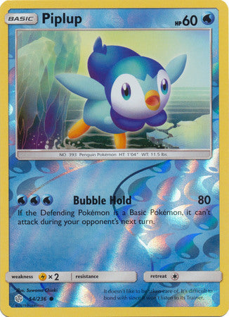 Piplup 54/236 SM Cosmic Eclipse Reverse Holo Common Pokemon Card TCG - Kawaii Collector