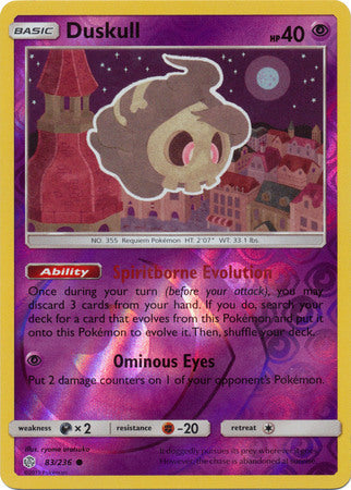 Duskull 83/236 SM Cosmic Eclipse Reverse Holo Common Pokemon Card TCG - Kawaii Collector