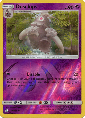 Dusclops 84/236 SM Cosmic Eclipse Reverse Holo Uncommon Pokemon Card T Kawaii Collector Dusclops 84/236 SM Cosmic Eclipse Reverse Holo Uncommon Pokemon Card T Kawaii Collector