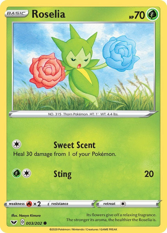 Roselia 3/202 Sword and Shield Base Set Common Pokemon Card TCG - Kawaii Collector