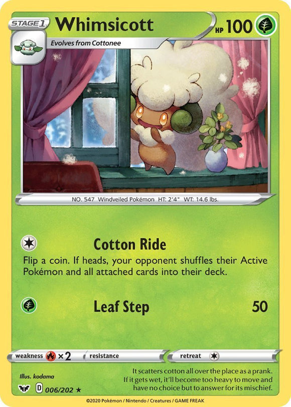 Whimsicott 6/202 Sword and Shield Base Set Rare Pokemon Card TCG Kawaii Collector Whimsicott 6/202 Sword and Shield Base Set Rare Pokemon Card TCG Kawaii Collector