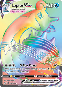 Lapras VMax 203/202 Sword and Shield Base Set Holo Rainbow Hyper Secret Rare Pokemon Card TCG